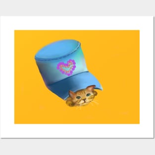 Blue hat kitten Posters and Art